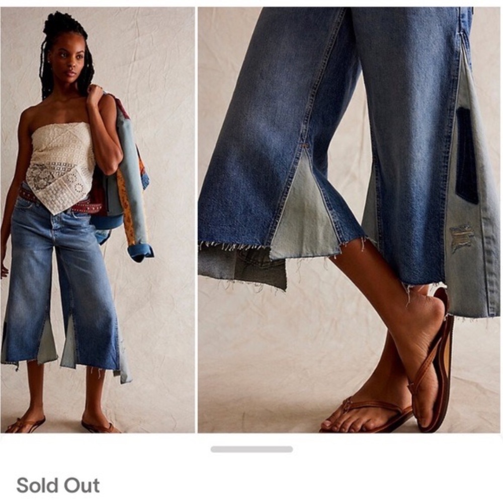 We The Free Two-Tone Blue Wide Leg Jeans